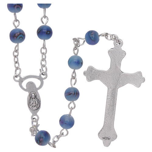 Rosary with 6 mm glass grains coloured in pale light blue 2