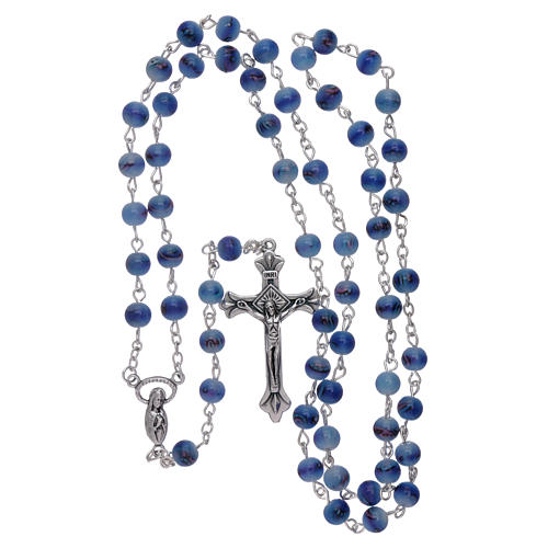 Rosary with 6 mm glass grains coloured in pale light blue 4