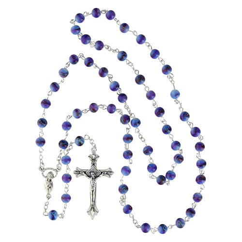 Rosary with 6 mm glass grains coloured in pale light blue 4