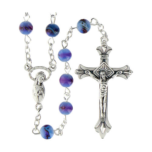 Rosary with 6 mm glass grains coloured in pale light blue 1