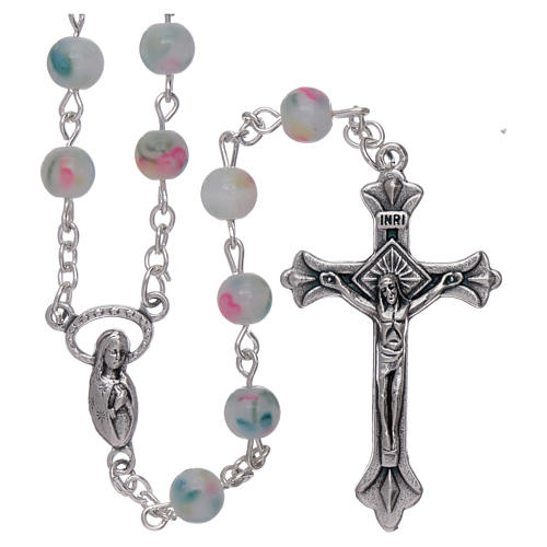 Rosary with glass grains 6 mm in pale light blue and pink 1