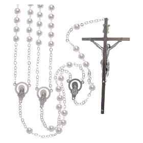 Rosenkranz aus Metall mit Kreuz und Perlen aus Glas und Plastik