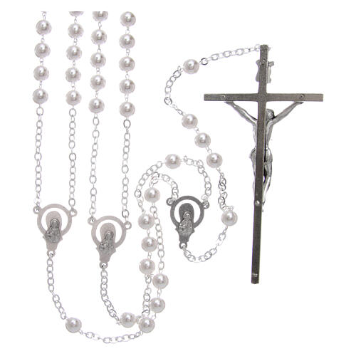 Rosenkranz aus Metall mit Kreuz und Perlen aus Glas und Plastik 2