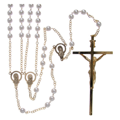 Rosenkranz aus vergoldetem Metall mit Kreuz und Perlen aus Glas und Plastik 2