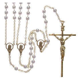 Rosary with plastic and glass pearls in gold metal for wedding