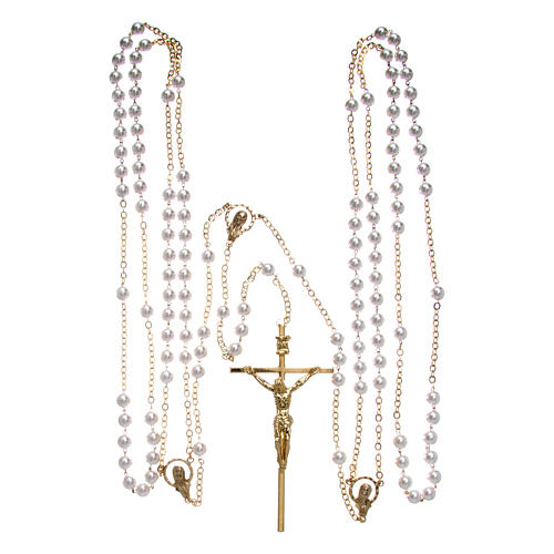 Rosary with plastic and glass pearls in gold metal for wedding 4
