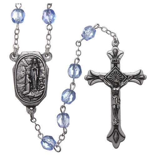 Devotional rosary Our Lady of Lourdes water light blue glass 4x3 mm 1
