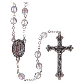 Rosary in glass Our Lady of Lourdes with Lourdes water 4x3 mm grains, prism