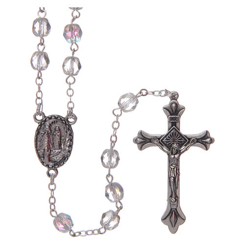 Rosary in glass Our Lady of Lourdes with Lourdes water 4x3 mm grains, prism 1
