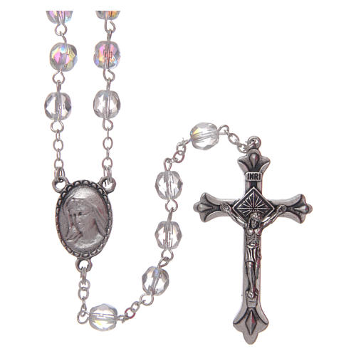 Rosary in glass Our Lady of Lourdes with Lourdes water 4x3 mm grains, prism 2