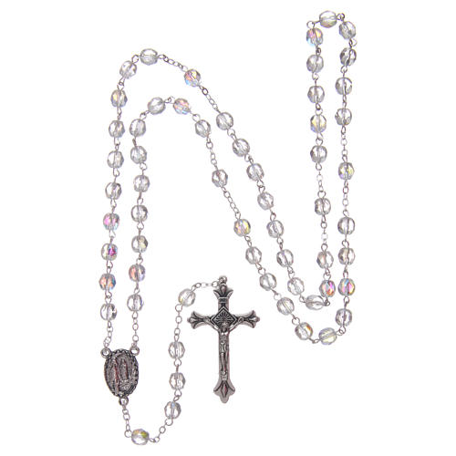Rosary in glass Our Lady of Lourdes with Lourdes water 4x3 mm grains, prism 4