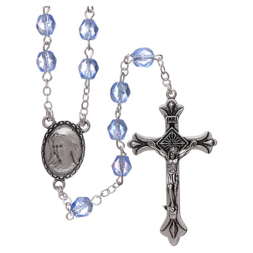 Rosary in glass Our Lady of Lourdes 4x3 mm grains, blue 1