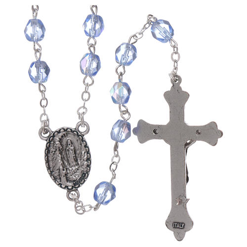 Rosary in glass Our Lady of Lourdes 4x3 mm grains, blue 2