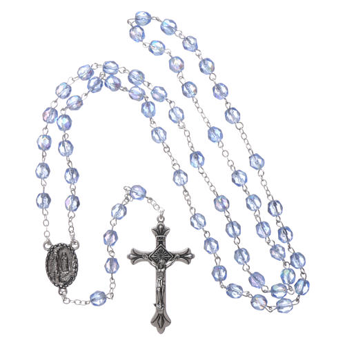 Rosary in glass Our Lady of Lourdes 4x3 mm grains, blue 4