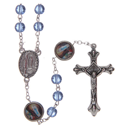 Rosary in glass Our Lady of Lourdes 4x4 mm grains, blue 1