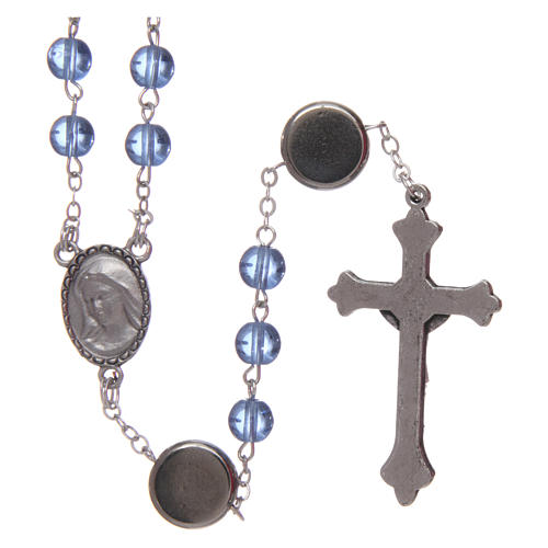 Rosary in glass Our Lady of Lourdes 4x4 mm grains, blue 2