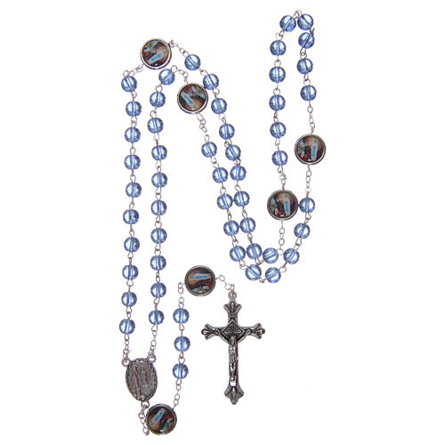 Rosary in glass Our Lady of Lourdes 4x4 mm grains, blue 4