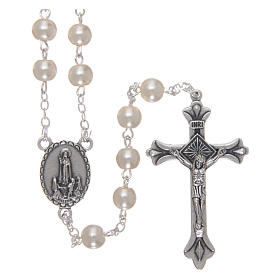 Glas Rosenkränze: Rosenkranz mit weißen Glasperlen Madonna von Lourdes 4 mm