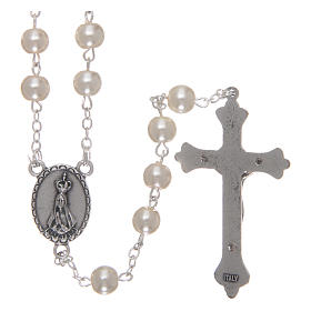 Glas Rosenkränze: Rosenkranz mit weißen Glasperlen Madonna von Lourdes 4 mm