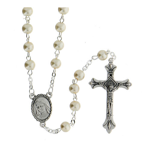 Rosary in glass Our Lady of Lourdes 4x3 mm grains, white 1