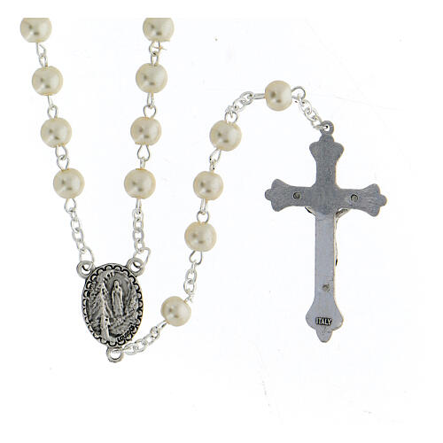 Rosary in glass Our Lady of Lourdes 4x3 mm grains, white 2