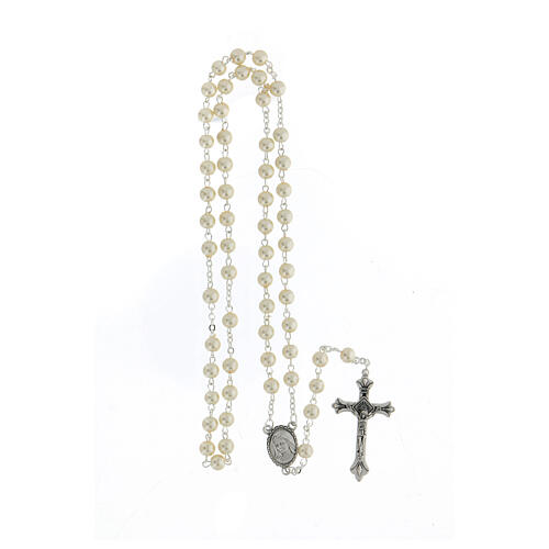 Rosary in glass Our Lady of Lourdes 4x3 mm grains, white 4