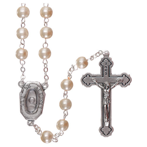 Rosary in glass Our Lady of Lourdes with Lourdes water 4x5 mm grains, white 1