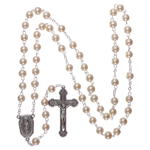 Rosary in glass Our Lady of Lourdes with Lourdes water 4x5 mm grains, white 4