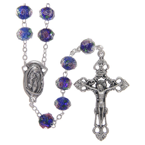 Rosary in glass 7x6 mm grains, blue 1