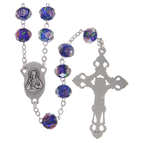 Rosary in glass 7x6 mm grains, blue 2