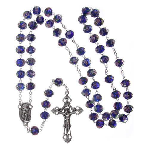 Rosary in glass 7x6 mm grains, blue 4