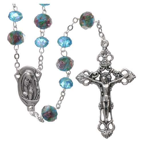Rosary in glass 7x6 mm grains, aqua 1