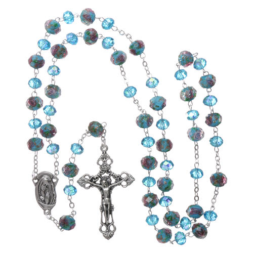 Rosary in glass 7x6 mm grains, aqua 4