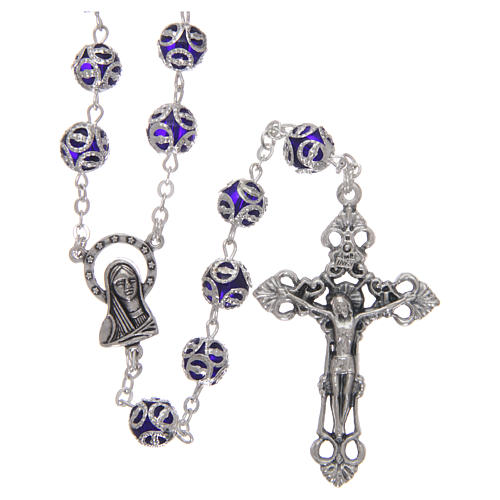 Glass rosary with 7x6 mm grains, blue 1