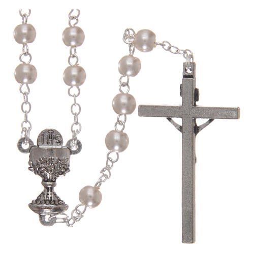Glass rosary beads with case, First Communion 2