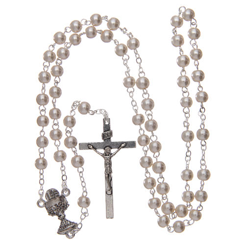 Glass rosary beads with case, First Communion 4
