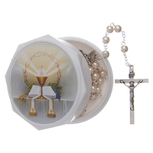 Glass rosary beads with case, First Communion 5