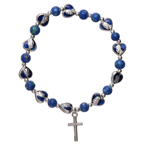 Rosary decade bracelet in glass with 3x4 mm grains and small blue hearts 2