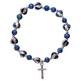 Bracelet dizainier élastique grains verre et coeurs bleus 4 mm