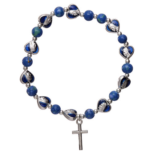 Bracelet dizainier élastique grains verre et coeurs bleus 4 mm 2
