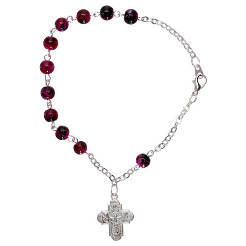 Rosary decade bracelet with fastener and glass grains, purple nuances 4 mm 1