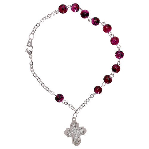 Rosary decade bracelet with fastener and glass grains, purple nuances 4 mm 2