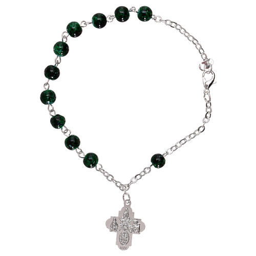 Rosary decade bracelet with fastener and glass grains, green nuances 4 mm 1