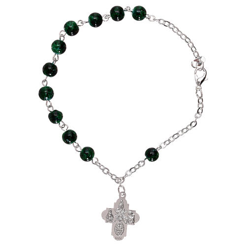 Bracciale decina con chiusura grani vetro maculati verde grani 4 mm 1