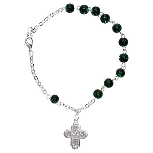 Bracciale decina con chiusura grani vetro maculati verde grani 4 mm 2
