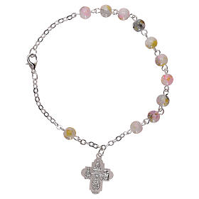 Zehner-Armband mit Verschluss und weiß gefleckten Glasperlen 4 mm
