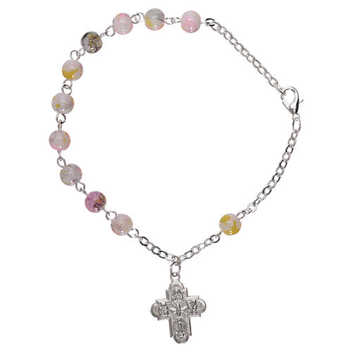 Rosary decade bracelet with fastener and glass grains, white nuances 4 mm 1