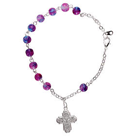 Rosary decade bracelet with fastener and glass grains, pink nuances 4 mm