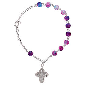 Rosary decade bracelet with fastener and glass grains, pink nuances 4 mm