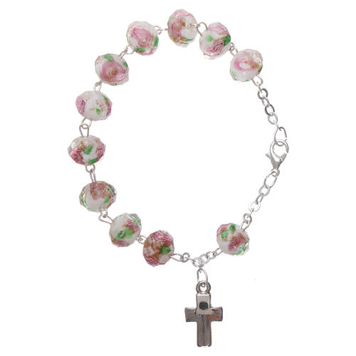 Zehner-Armband mit Verschlusskette und weiße facettierte Perlen mit untergetauchten rosa Perlen 5 mm 2